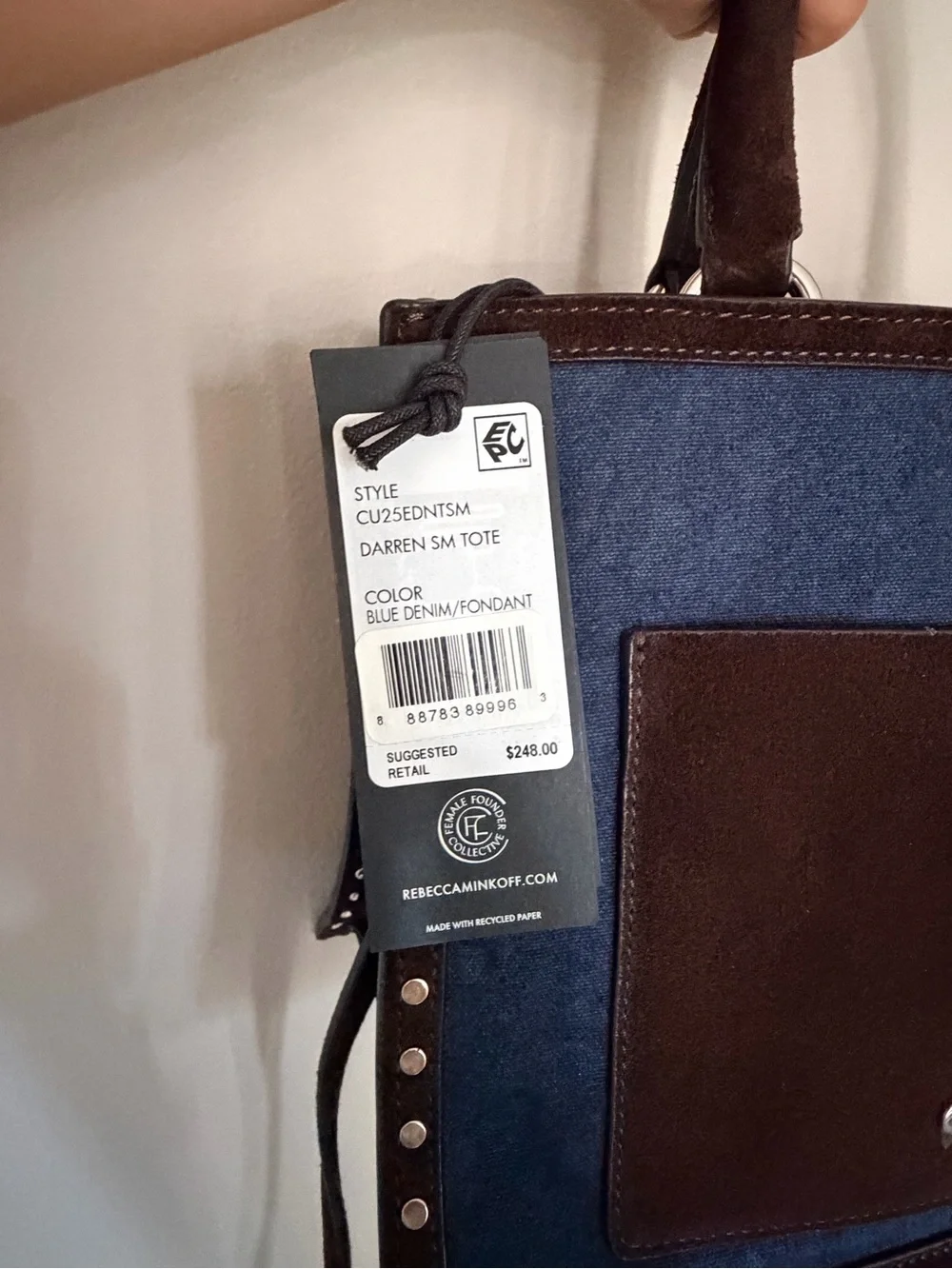 Rebecca Minkoff Navy Suede Satchel with Brown Trim